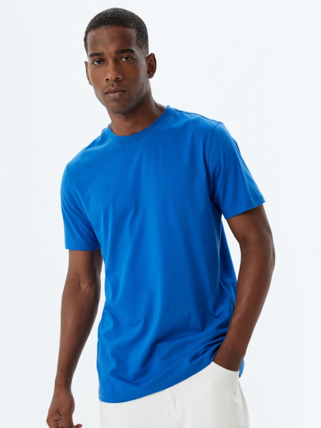 

Koton Men Solid Round Neck Cotton T-shirt, Blue