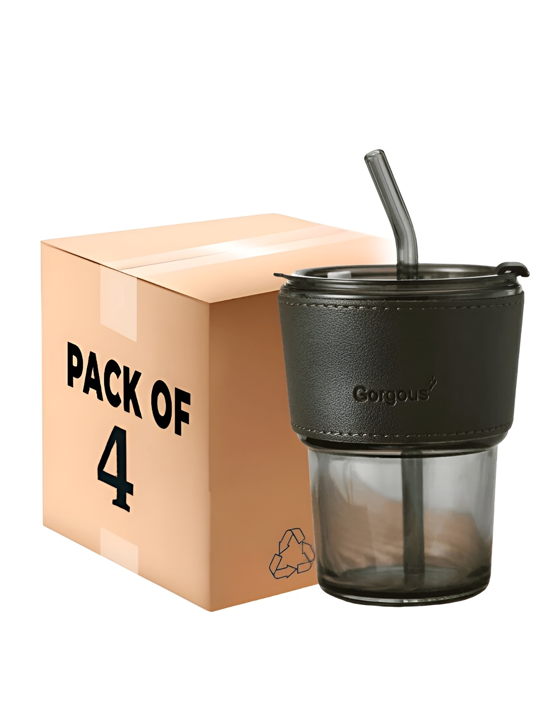 

WELOUR Black & Transparent 4 Pieces Glass Water Bottle 450ml