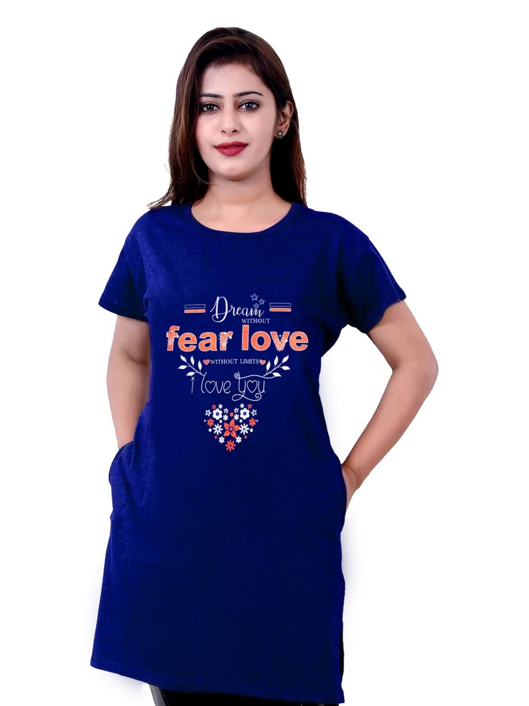 

CoolTees4U Women Typography Printed Extended Sleeves T-shirt, Navy blue