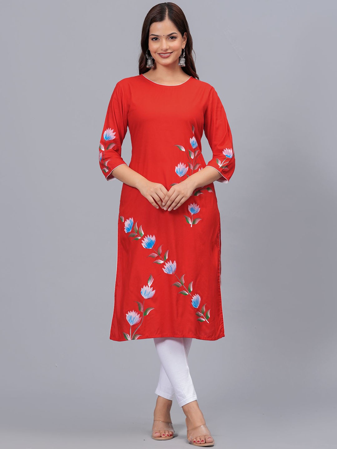 

Bachuu Floral Printed Straight Kurta, Red