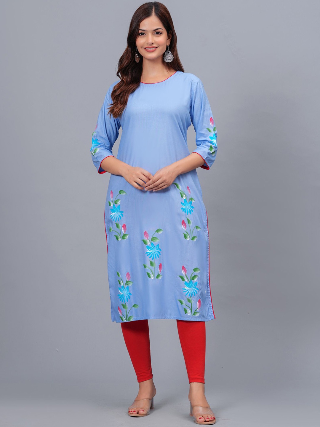 

Bachuu Floral Printed Regular Straight Kurta, Blue