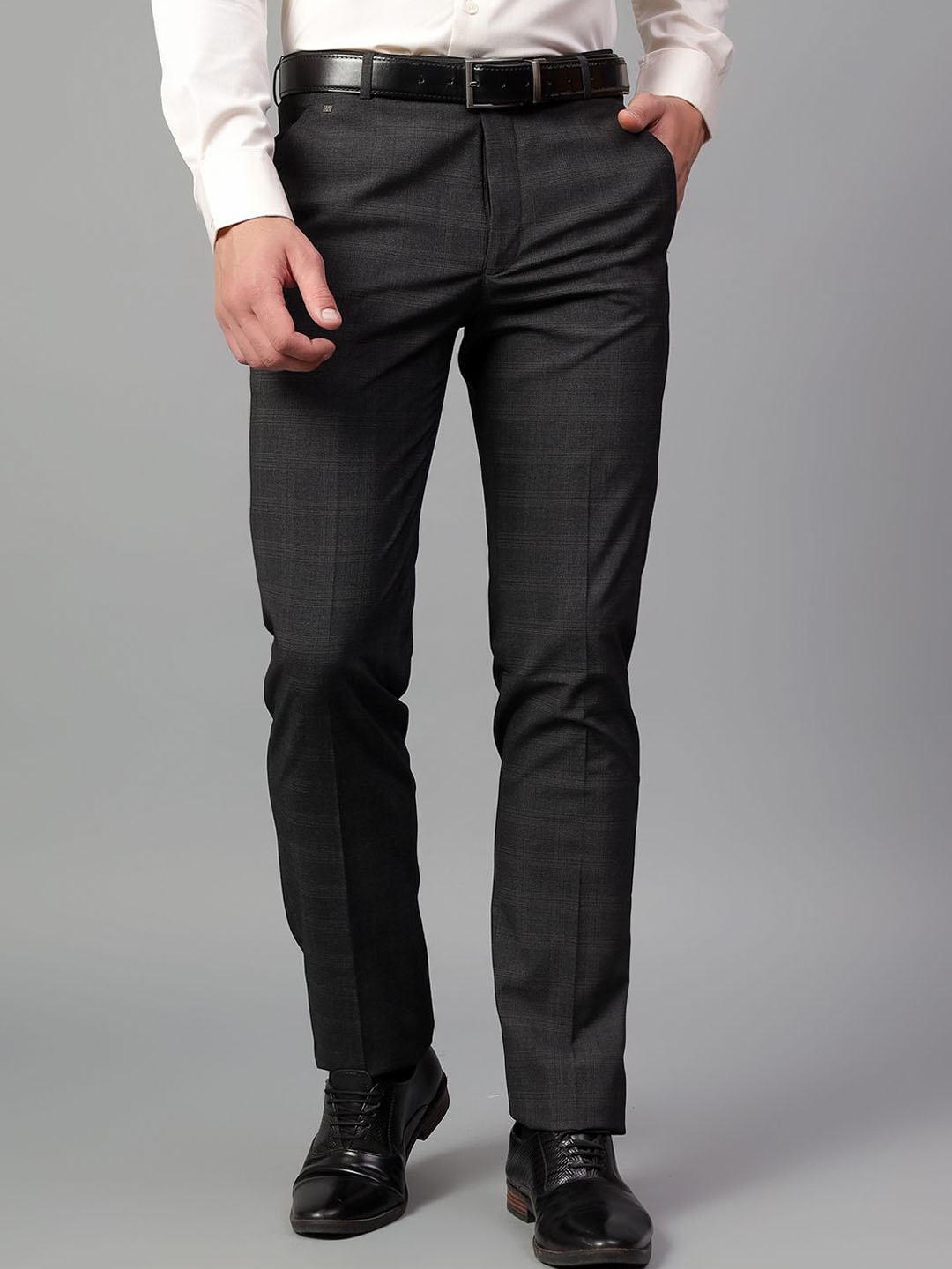 

Cantabil Men Checked Trousers, Charcoal
