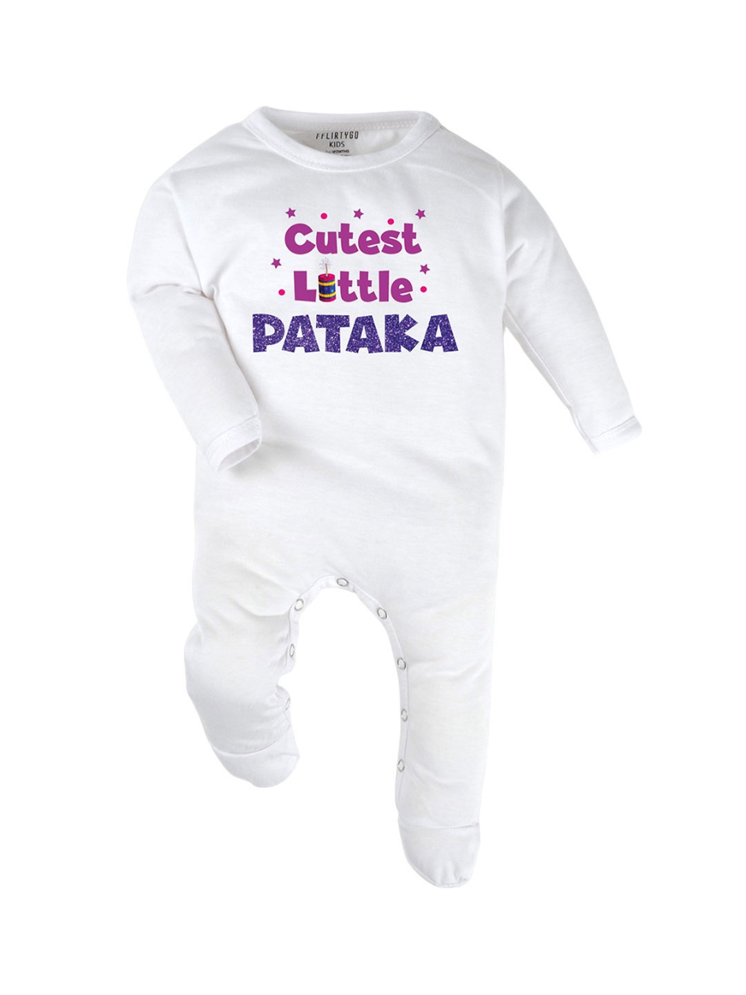 

FFLIRTYGO Infants Printed Cotton Sleepsuit, White