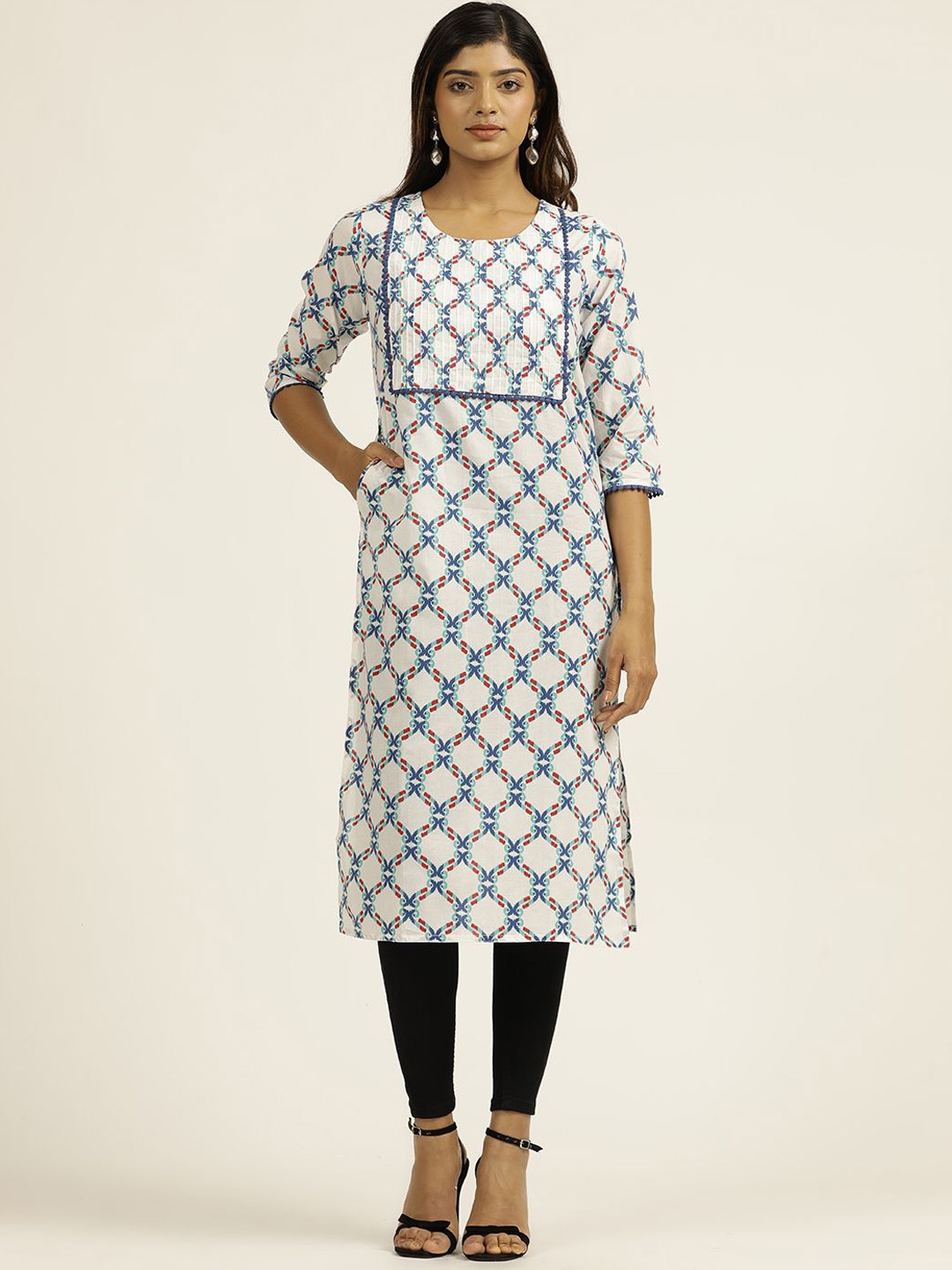 

Jaipur Kurti Cotton Ethnic Printed Straight Kurta, White