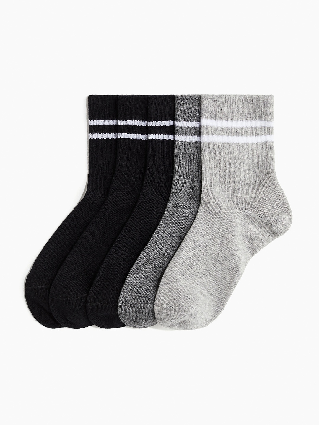 

H&M Girls Pack Of 5 Sports Socks In Dry Move, Grey