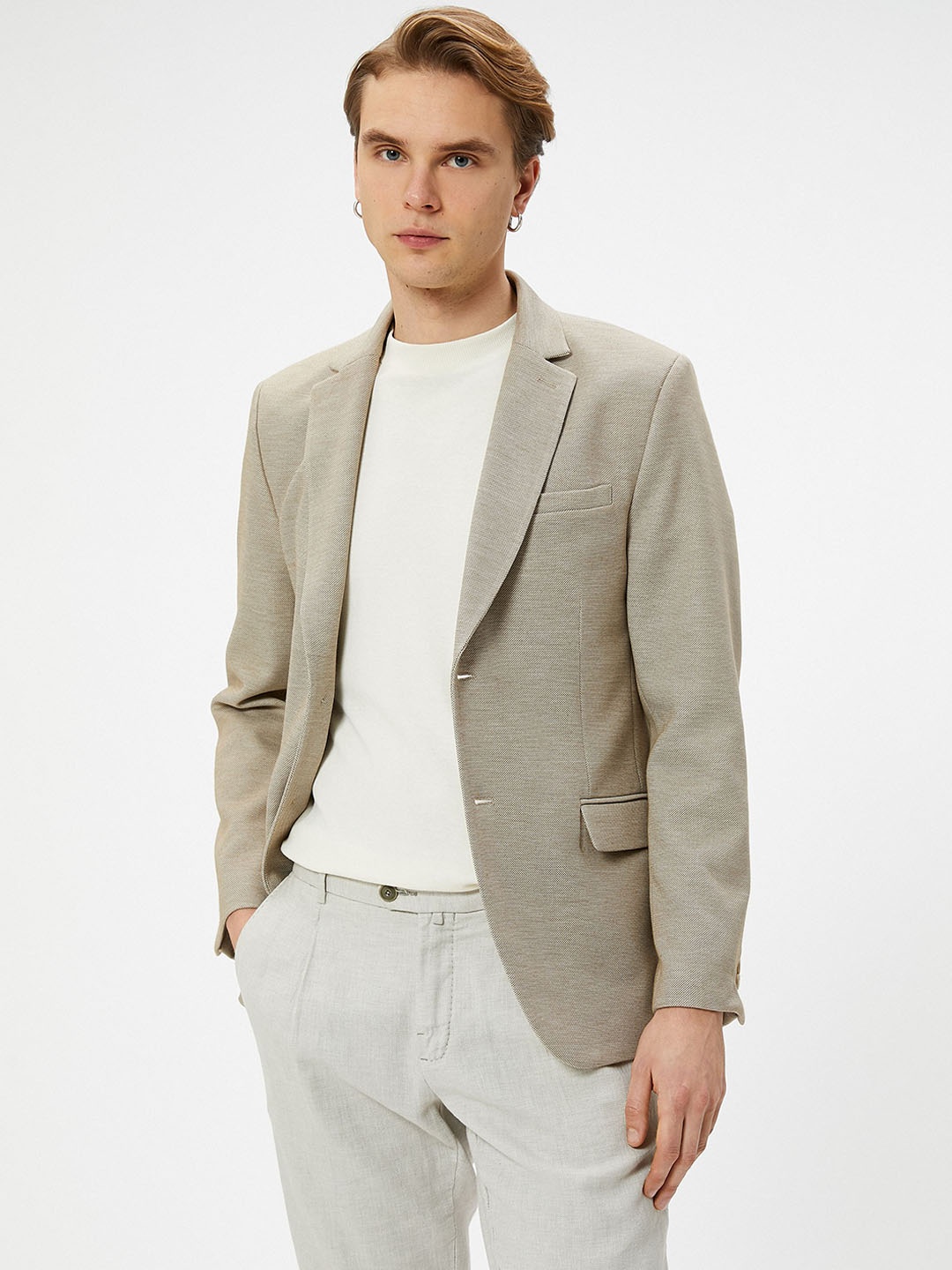 

Koton Notched Lapel Collar Single Breasted Blazer, Beige