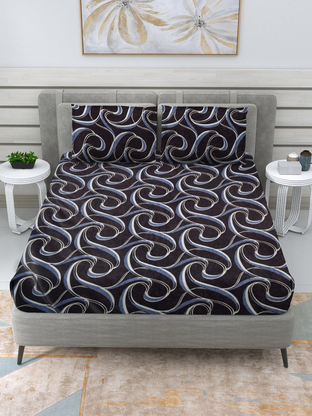 

RRC Coffee Brown Geometric Fitted 350 TC Wool King Bedsheet Set-1.82 m x 1.98 m x 12.7 cm
