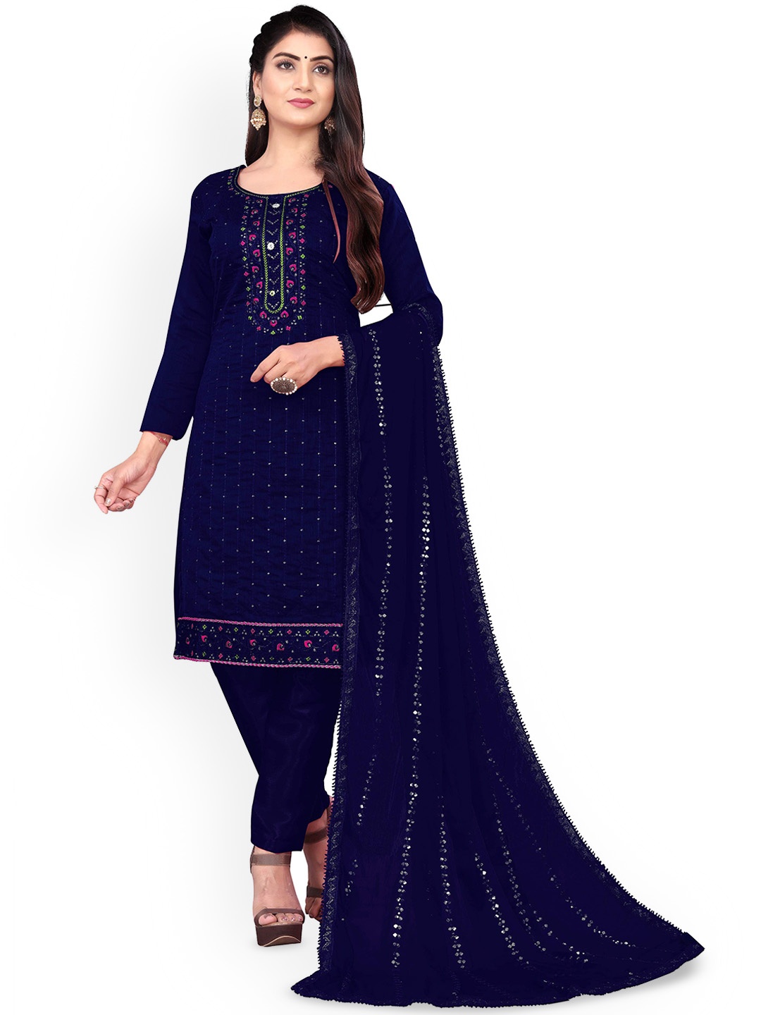 

Maroosh Floral Embroidered Unstitched Dress Material, Blue