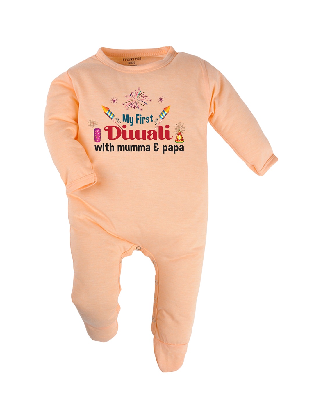 

FFLIRTYGO Kids Cotton Printed Sleepsuit, Peach