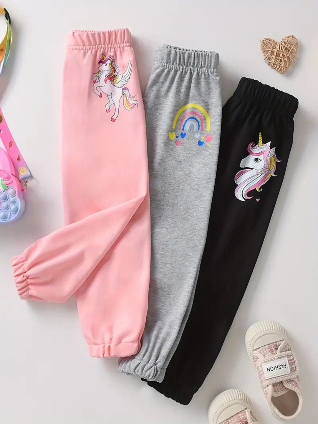 

BAESD Girls Pack Of 3 Printed Cotton Joggers, Pink