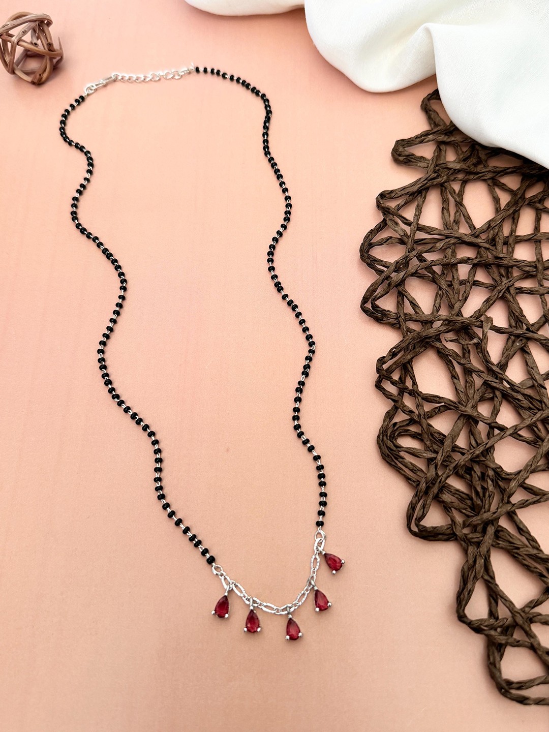 

ABDESIGNS Silver-Plated Artificial Stones and Beads Mangalsutra