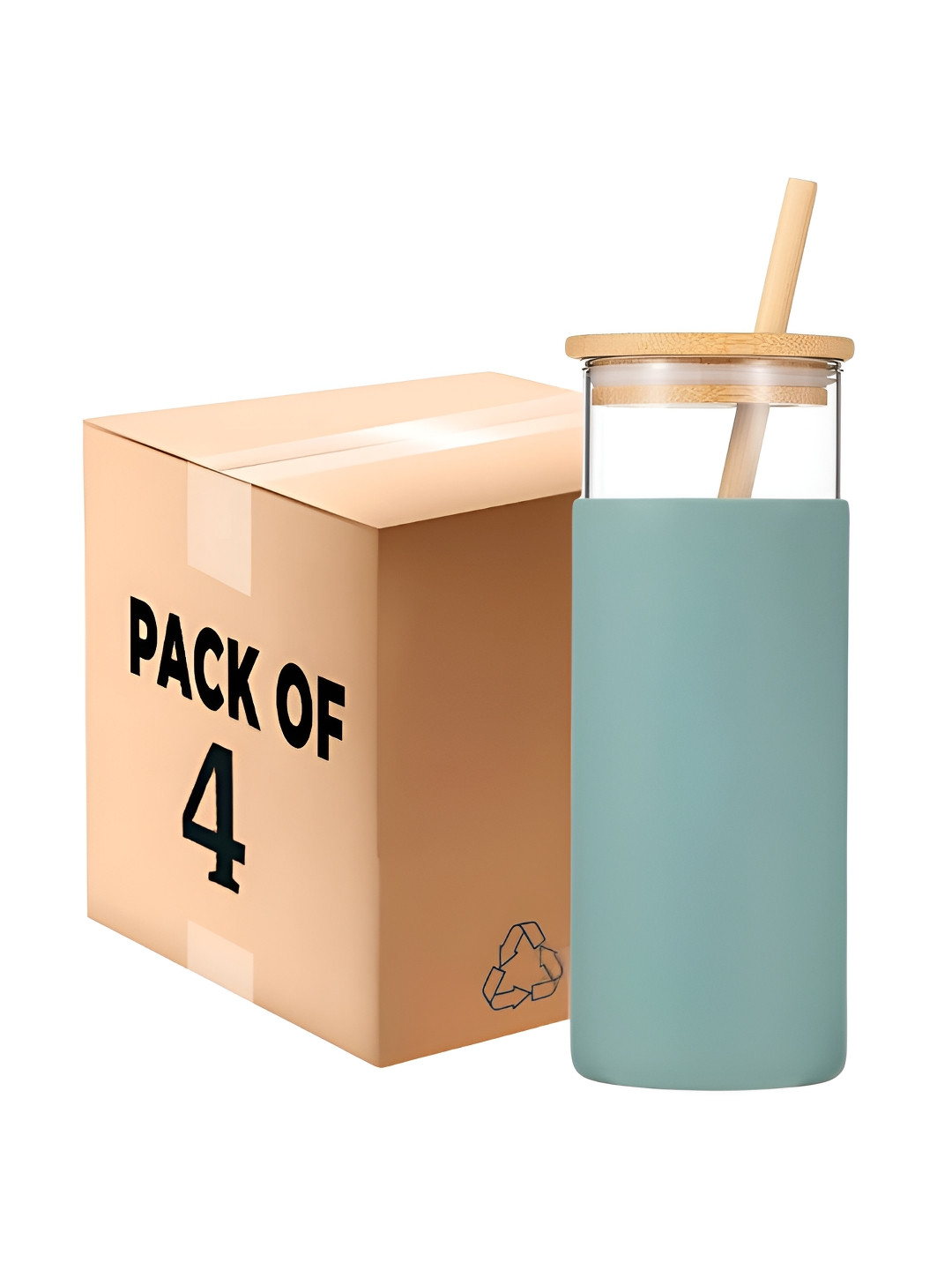 

WELOUR Green & Transparent 4 Pieces Glass Water Bottle 500ml