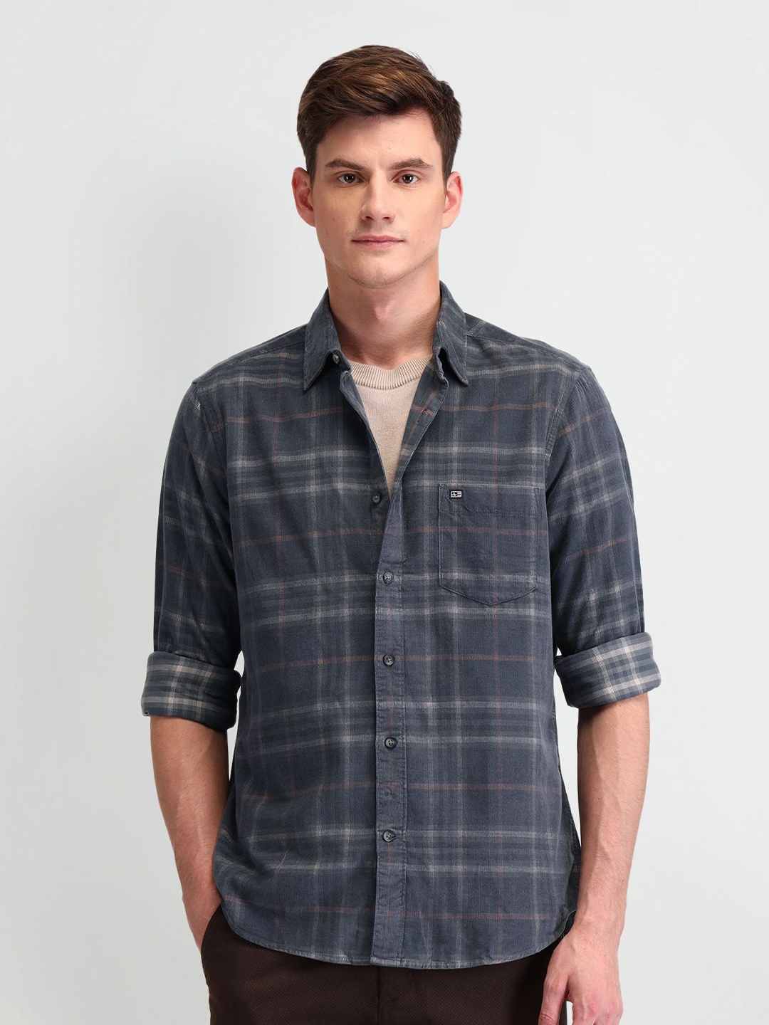 

Arrow Sport Men Classic Tailored Fit Opaque Checked Casual Shirt, Grey