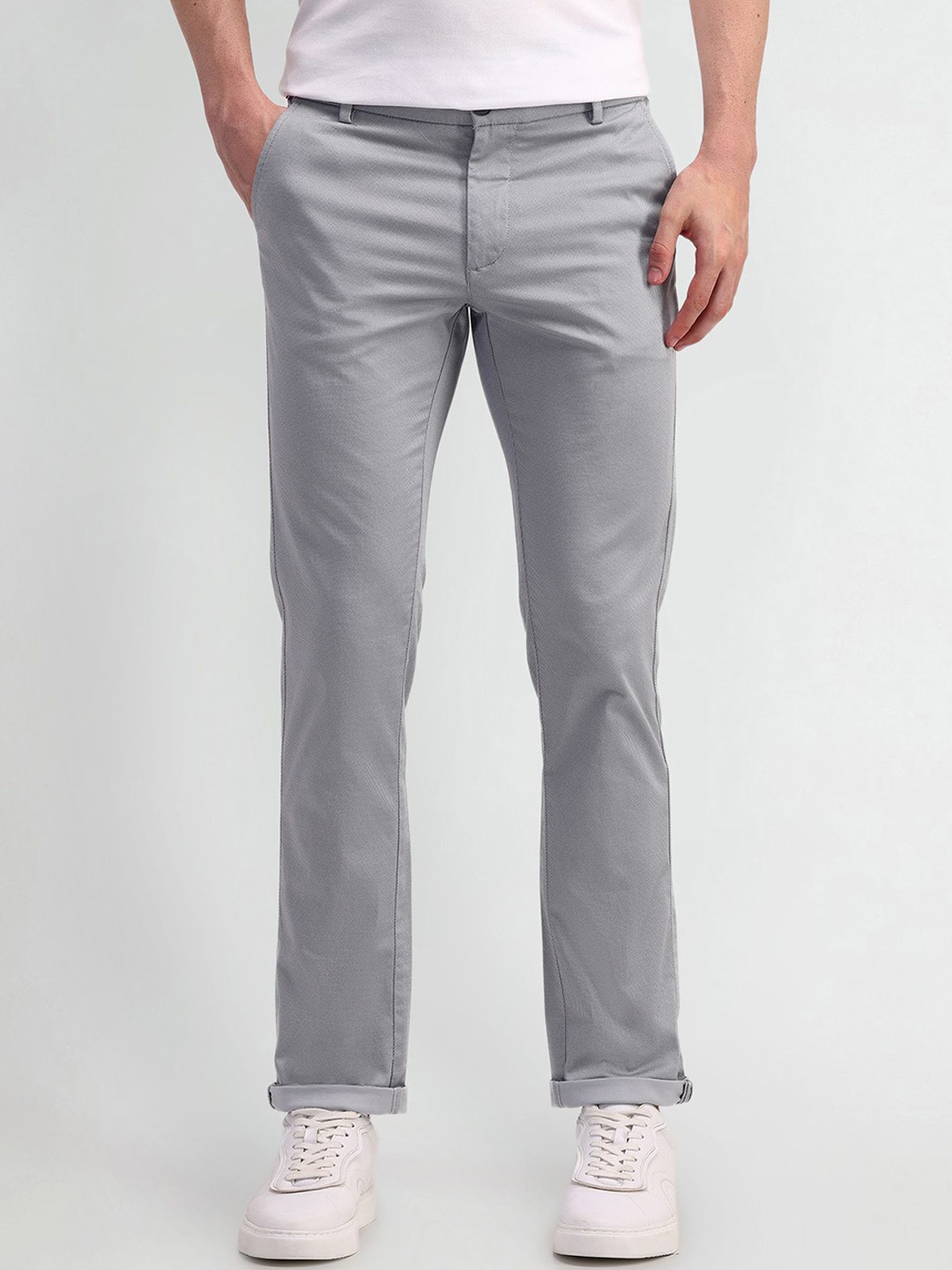 

Arrow Sport Men Textured Urban Slim Slim Fit Trousers, Grey