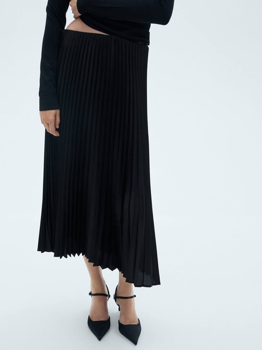 

MANGO Accordion Pleats Midi Flared Skirt, Black