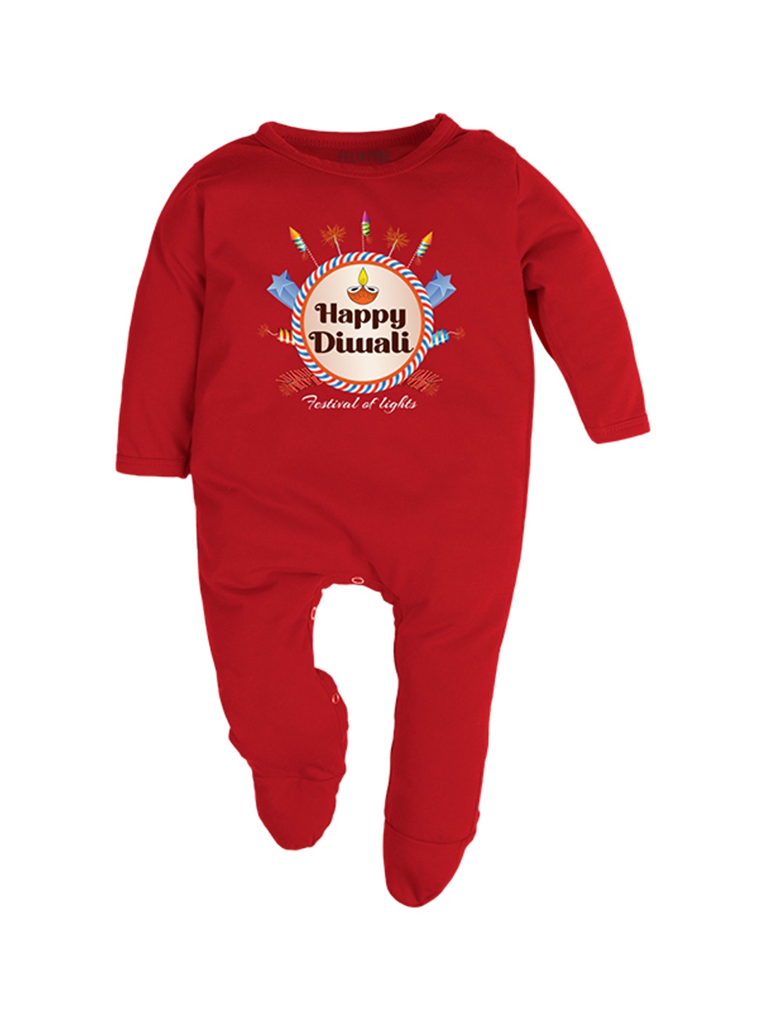 

FFLIRTYGO Infants Kids Red Printed Pure Cotton Sleepsuit