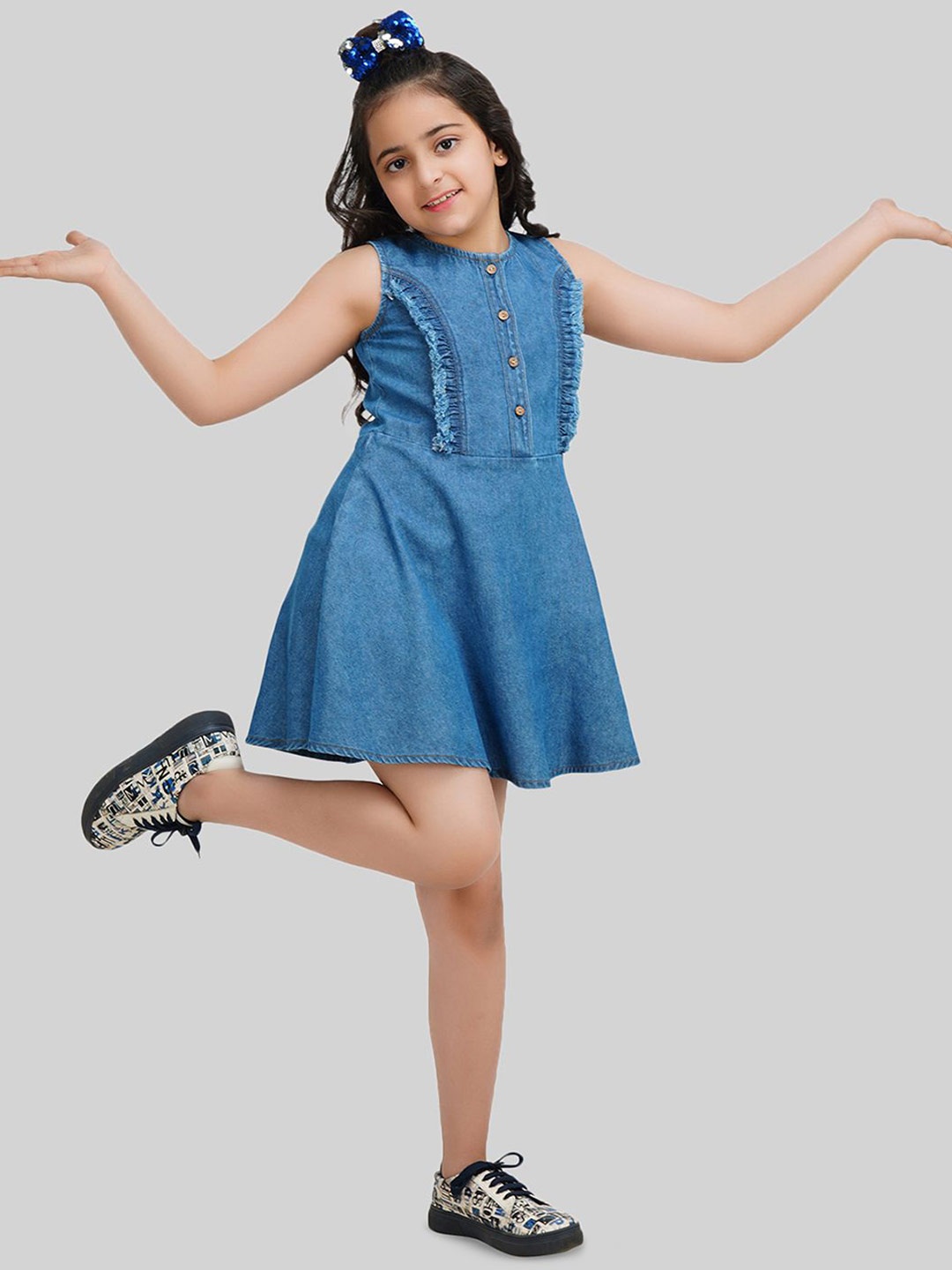 

BEING NAUGHTY Girls Denim A-Line Dress, Blue