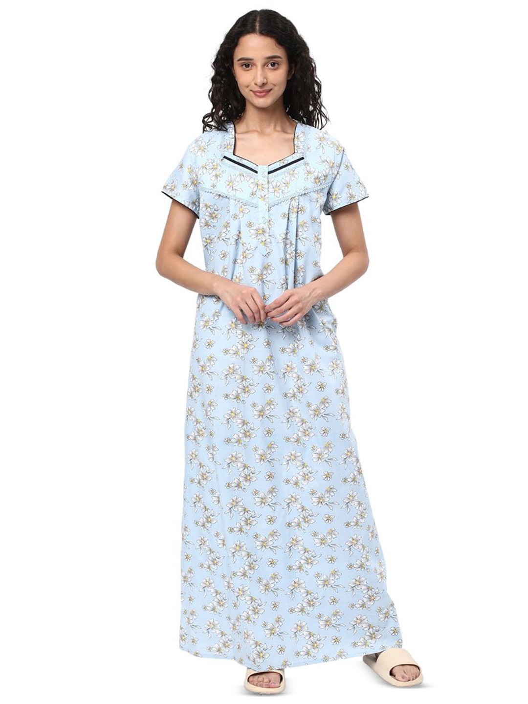 

KOVIRA Women Floral Printed Maxi Nightdress, Blue
