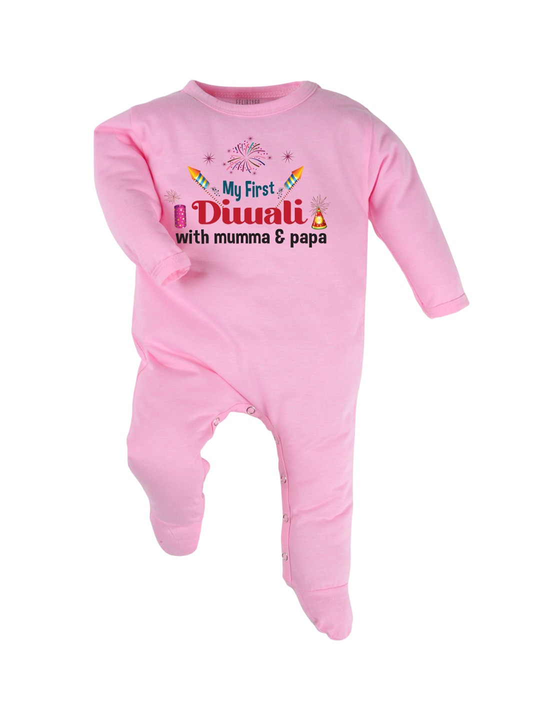 

FFLIRTYGO Unisex Kids Diwali Special Printed Pure Cotton Sleepsuit, Pink
