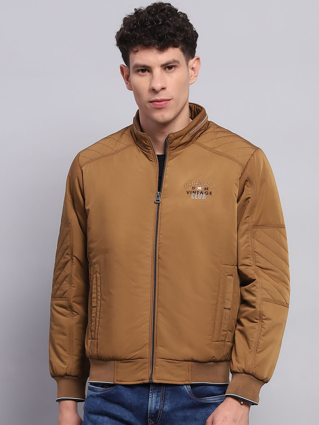 

Monte Carlo Men Mock Collar Solid Casual Padded Jacket, Brown