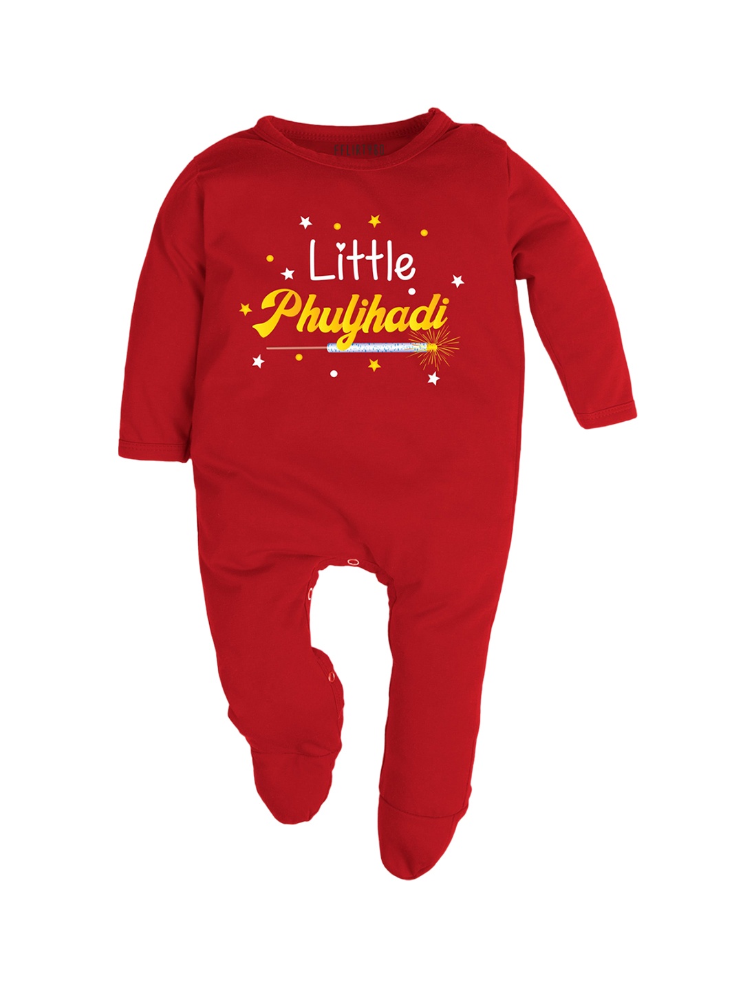 

FFLIRTYGO Infants Diwali Romper Printed Pure Cotton Baby Wear Sleepsuit, Red