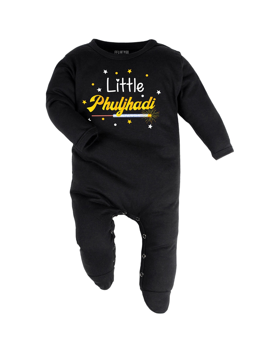 

FFLIRTYGO Infants Diwali Romper Printed Pure Cotton Baby Wear Sleepsuit, Black