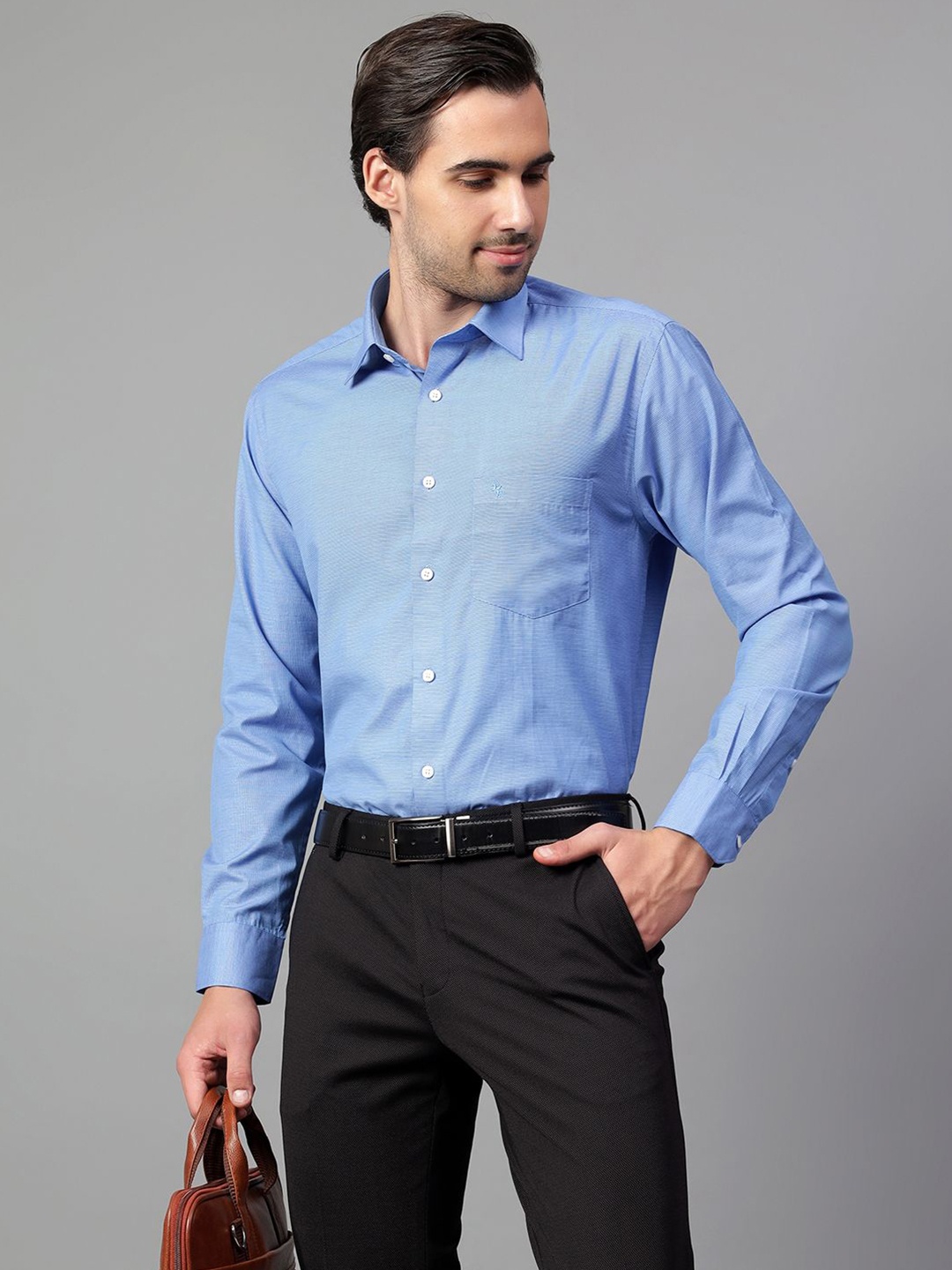 

Cantabil Men Spread Collar Micro Checked Cotton Formal Shirt, Blue