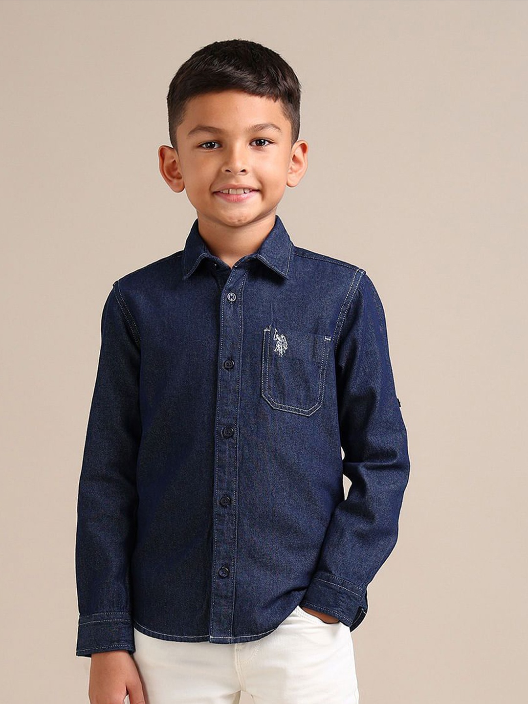 

U.S. Polo Assn. Kids Boys Classic Spread Collar Solid Cotton Casual Shirt, Navy blue