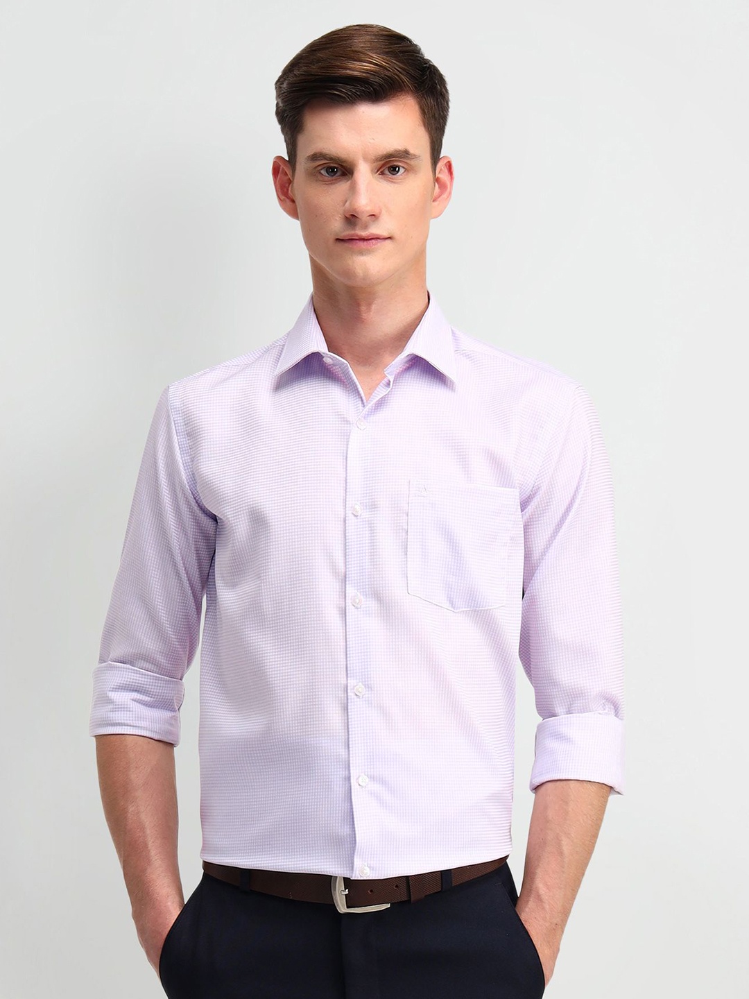 

Arrow Men Manhattan Spread Collar Micro Checked Cotton Slim Fit Formal Shirt, Lavender