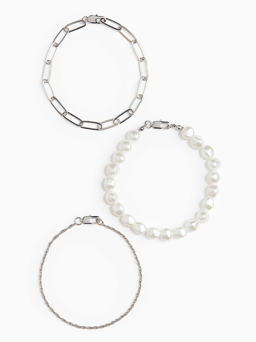 

H&M Men 3-Pack Bracelets, Silver