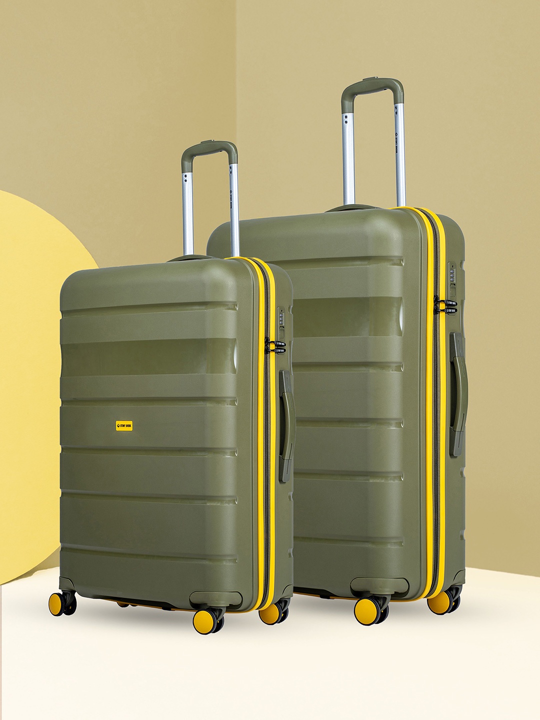 

Stony Brook by Nasher Miles Set Of 2 Textured Hard-Sided Large & Medium Trolley Suitcase, Olive