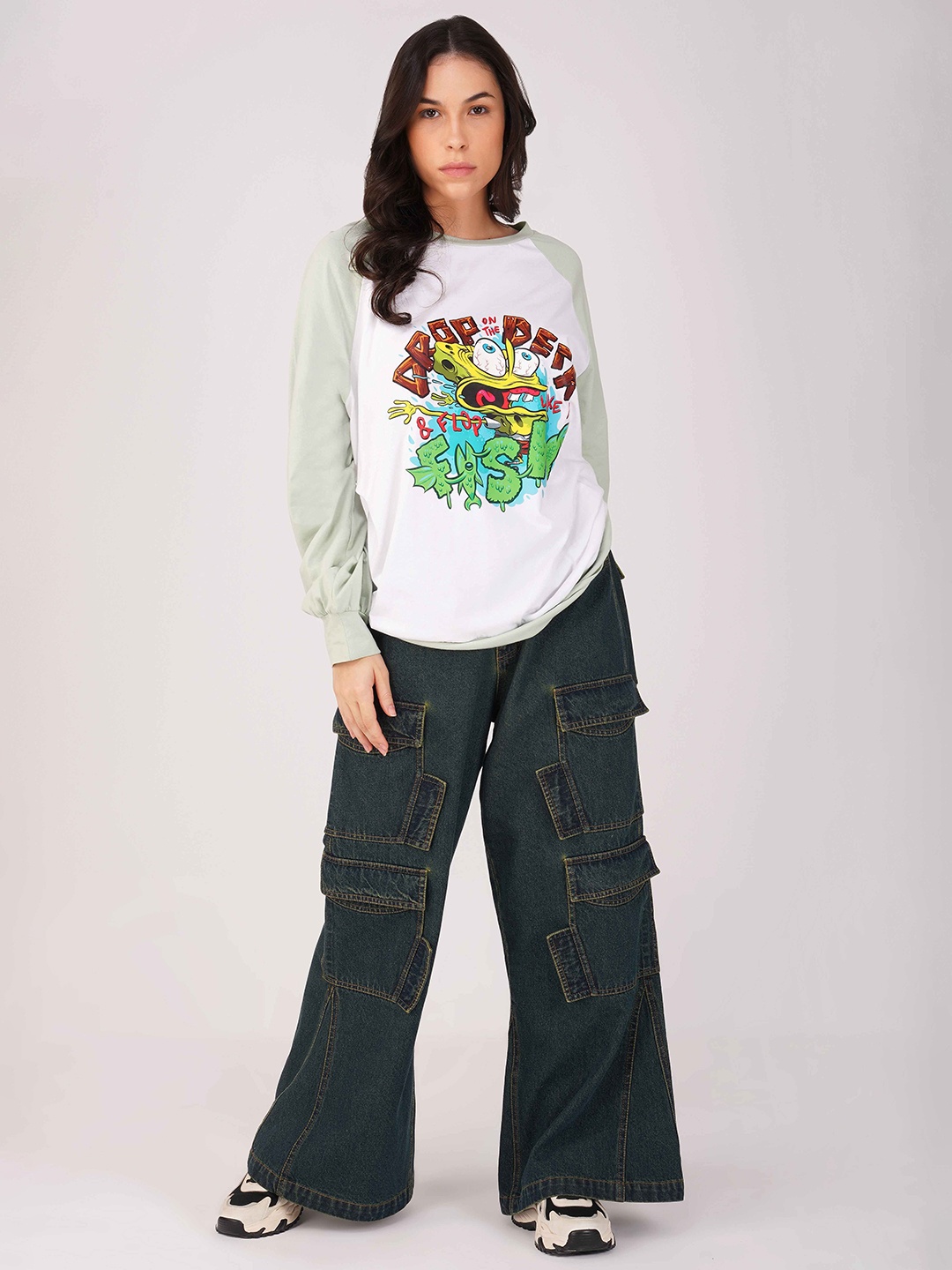 

THE CLOTHING FACTORY Women Varsity Printed Applique T-shirt, Green