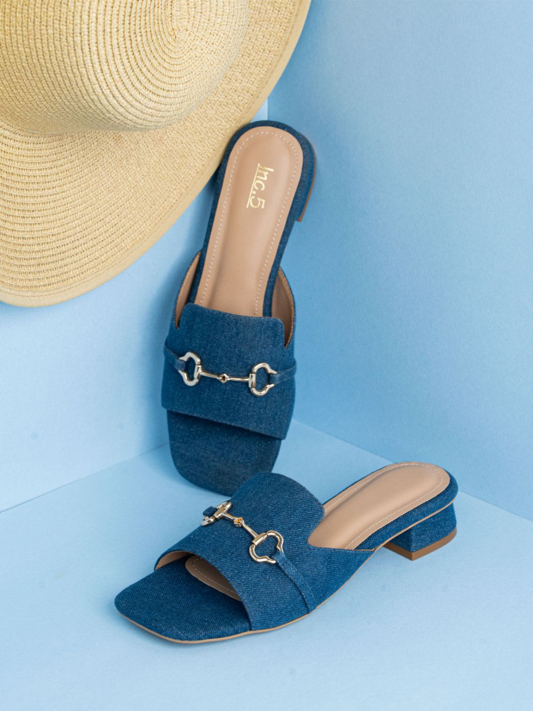 

Inc 5 Women Open Toe Block Heel Mules, Navy blue