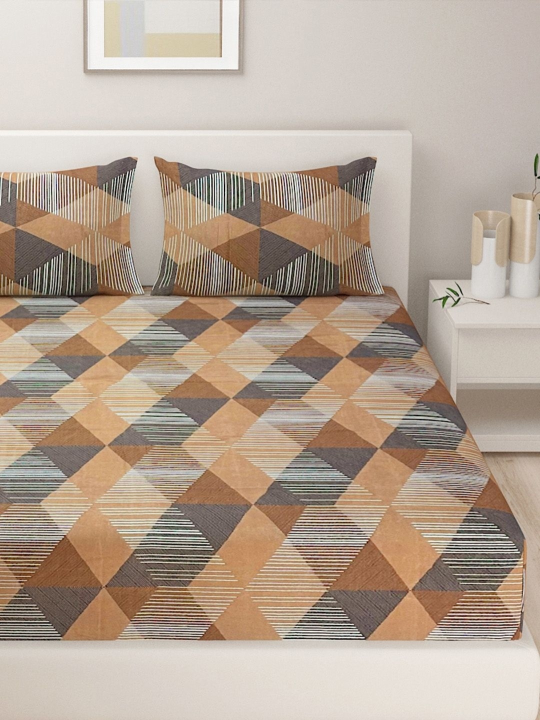 

SWAYAM Prakirti Brown & Grey Geometric Printed 160 TC King Bedsheet Set 2.28 m x 2.54 m