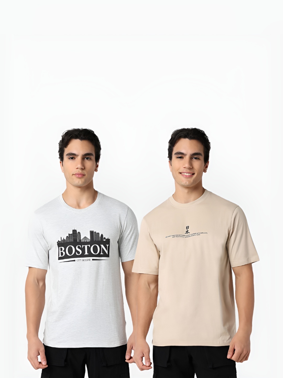 

R&B Men Pack Of 2 Typography Printed Round Neck Cotton T-shirts, White