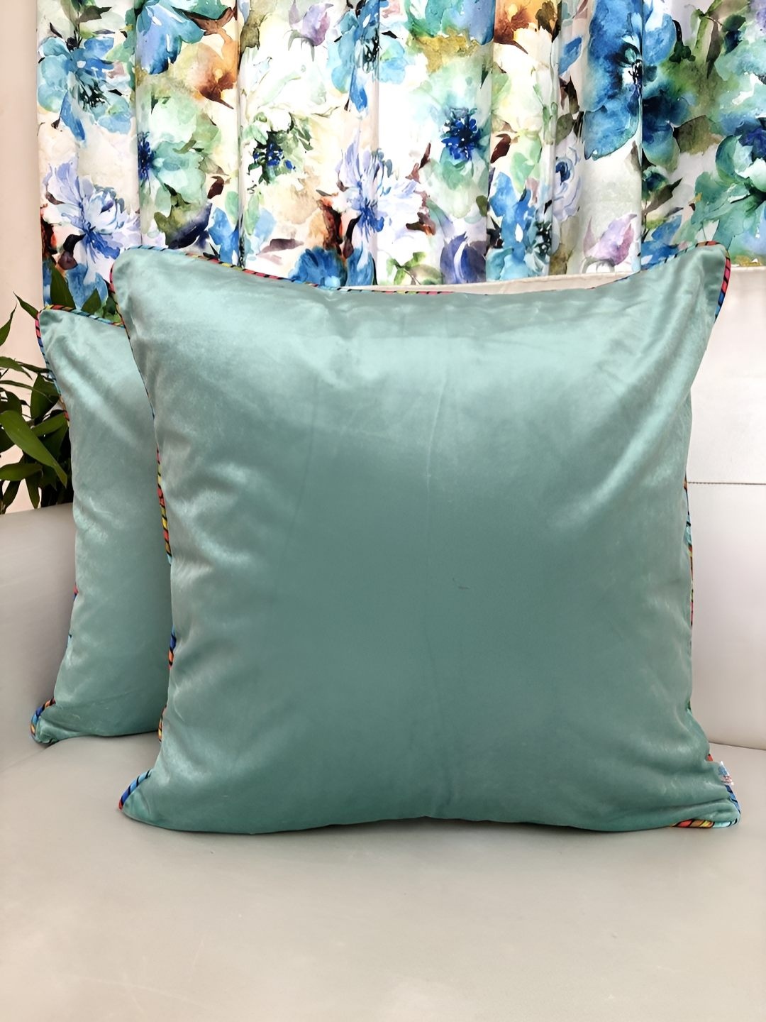 

TARA- Sparkling Homes Turquoise Blue 2 Pieces Velvet Square Cushion Covers