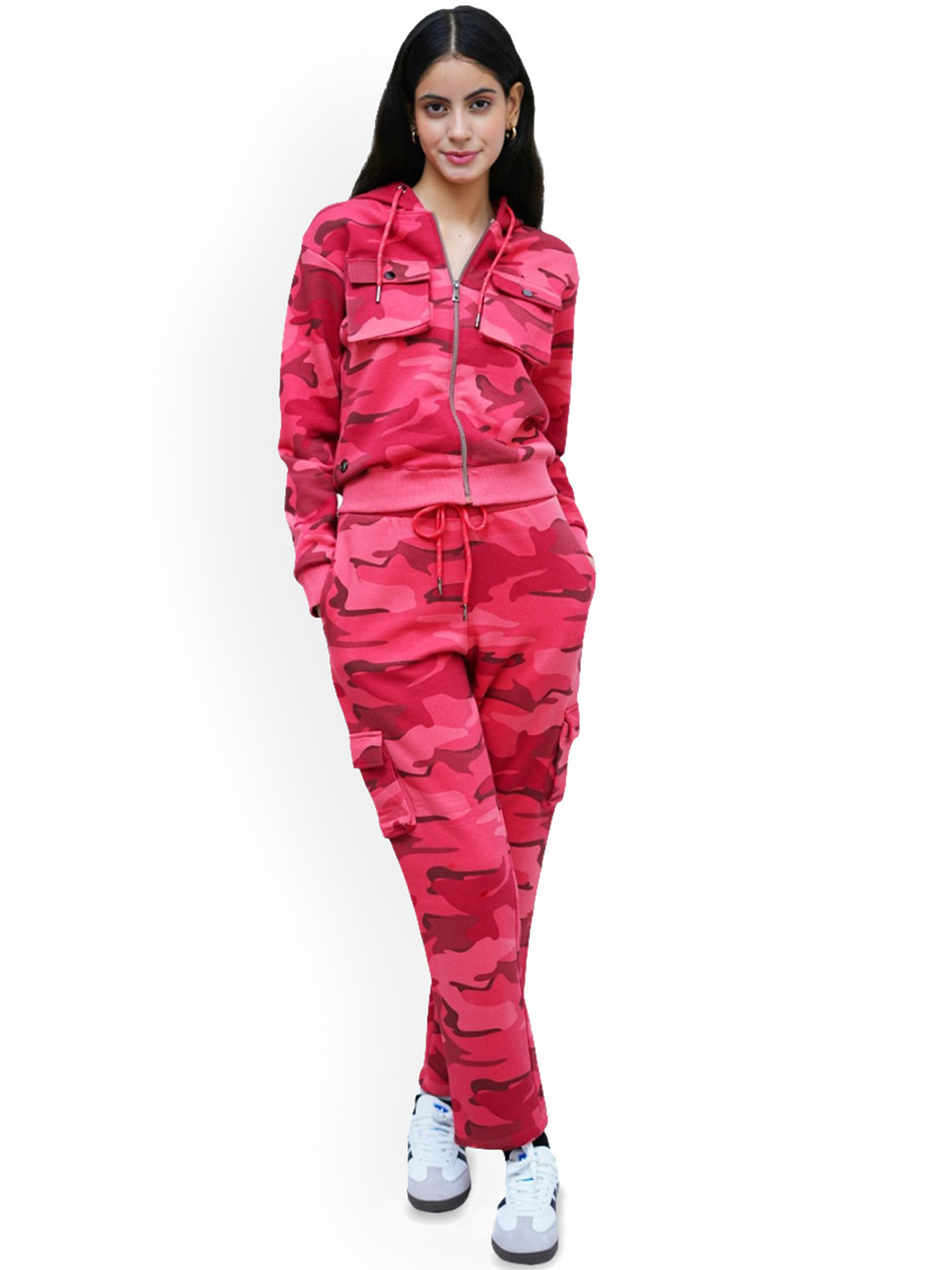 

PUREMIST Printed Hooded Long Sleeves Sweatshirt With Trouser, Pink