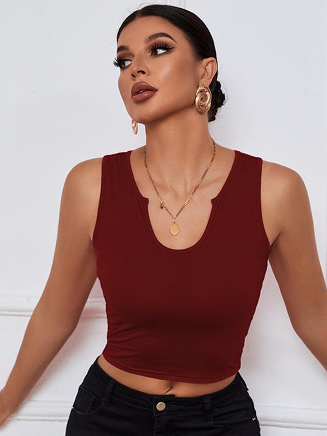 

HERE&NOW Cotton Tank Top, Burgundy
