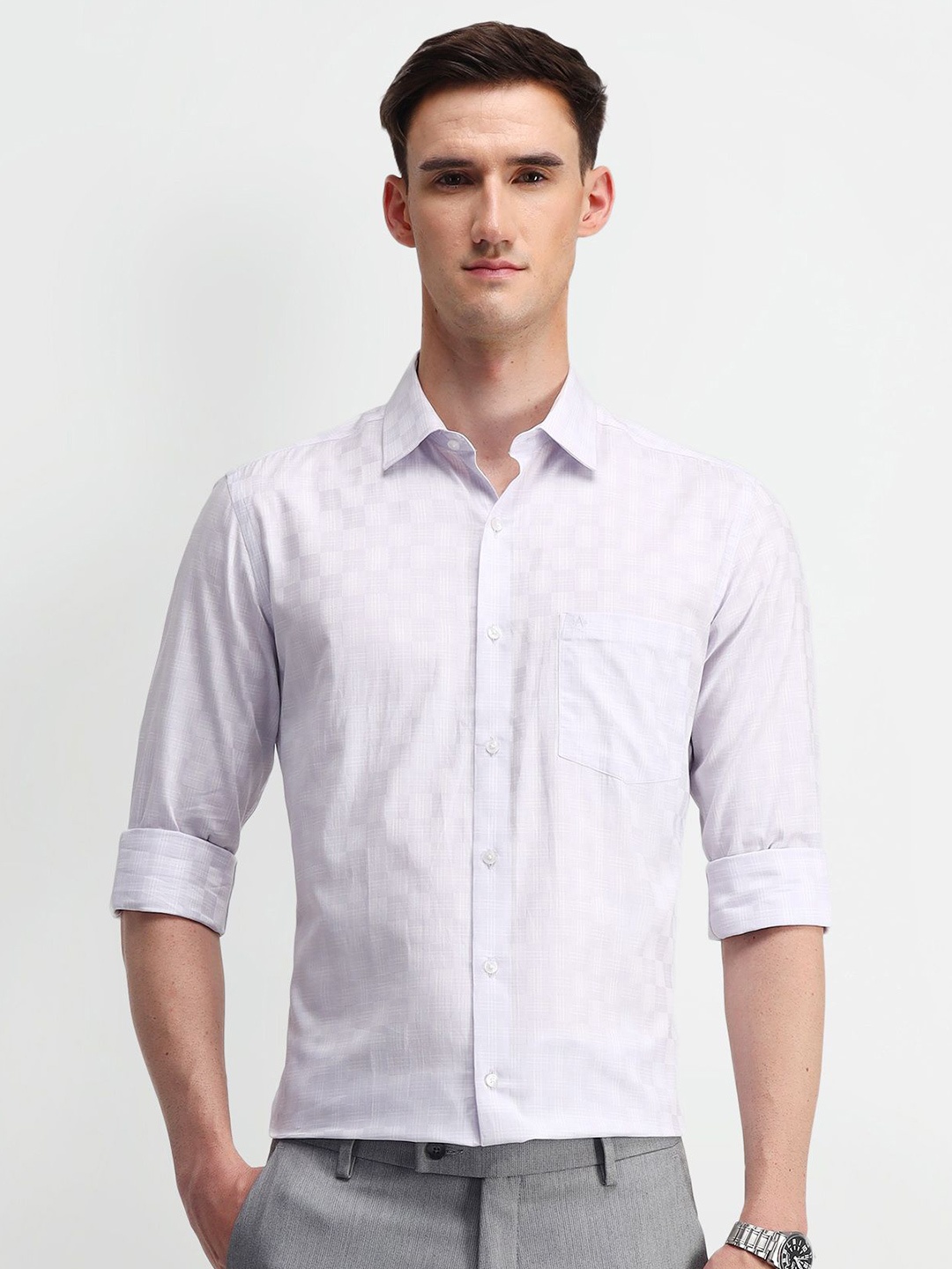 

Arrow Men Classic Spread Collar Checked Cotton Casual Shirt, White