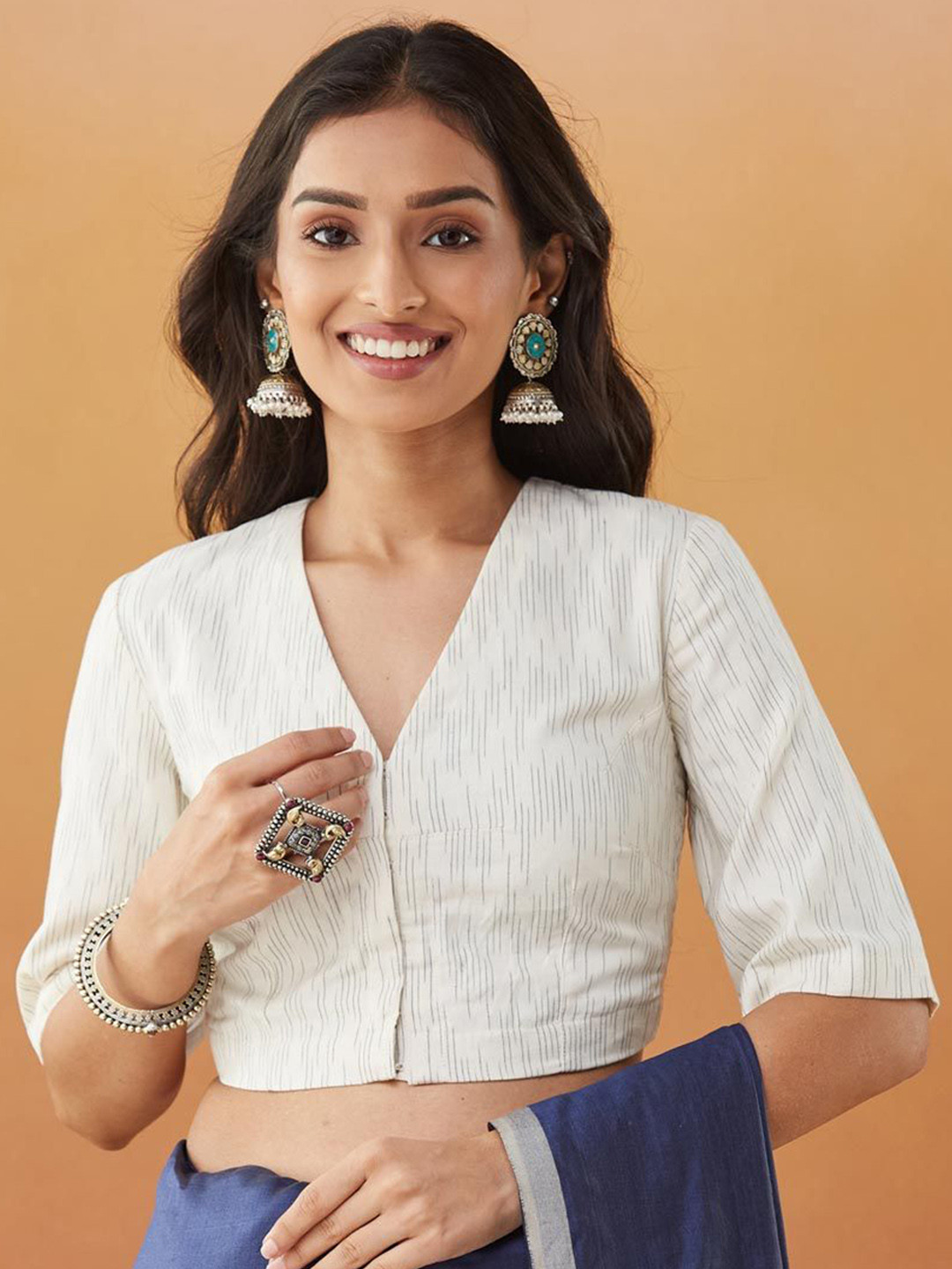 

Fabindia Printed Saree Blouse, Off white
