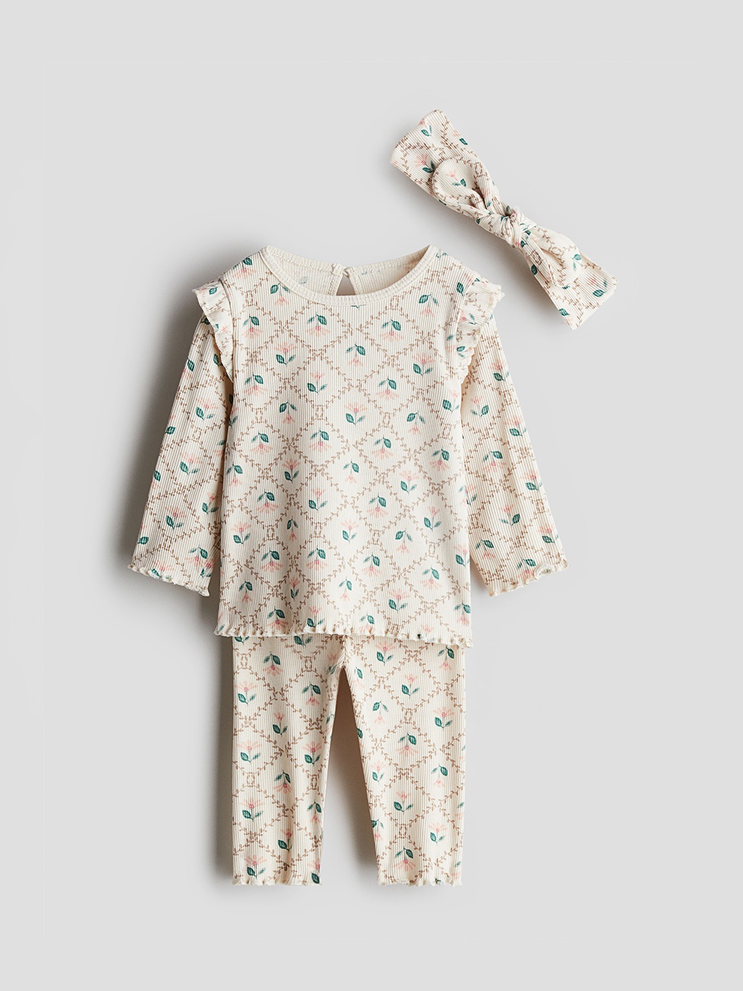 

H&M Girls 3-Piece Ribbed Cotton Set, White
