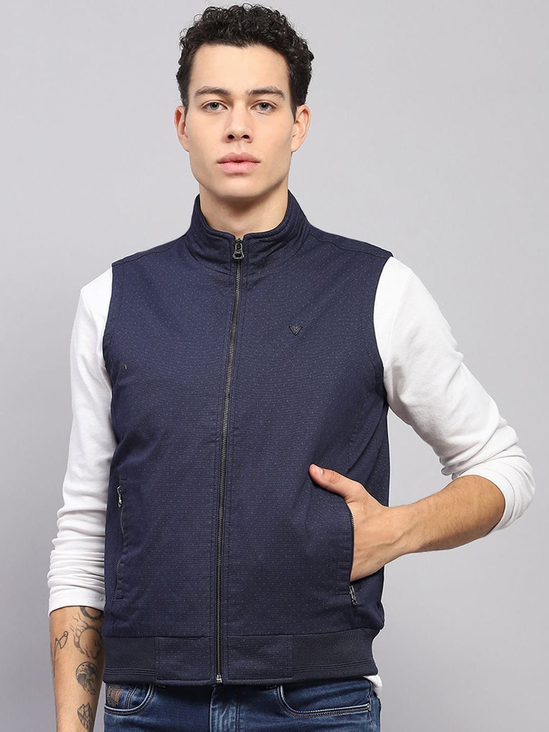 

Monte Carlo Men Padded Jacket with Patchwork, Navy blue