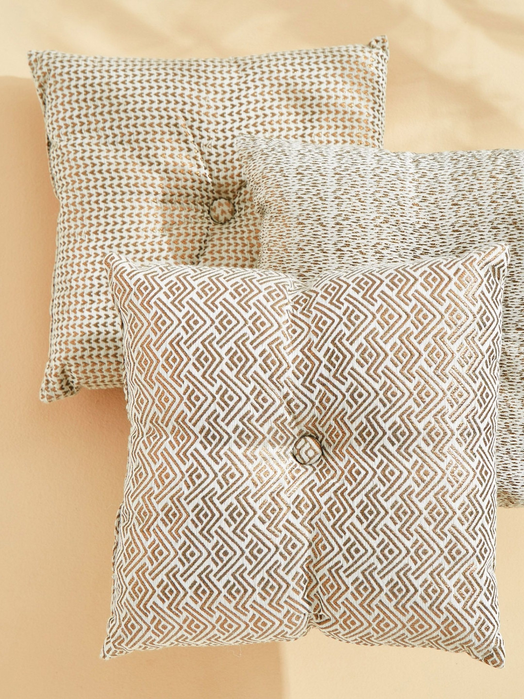 

Home Centre Set Of 3 Printed Square Filled Cushion, Copper