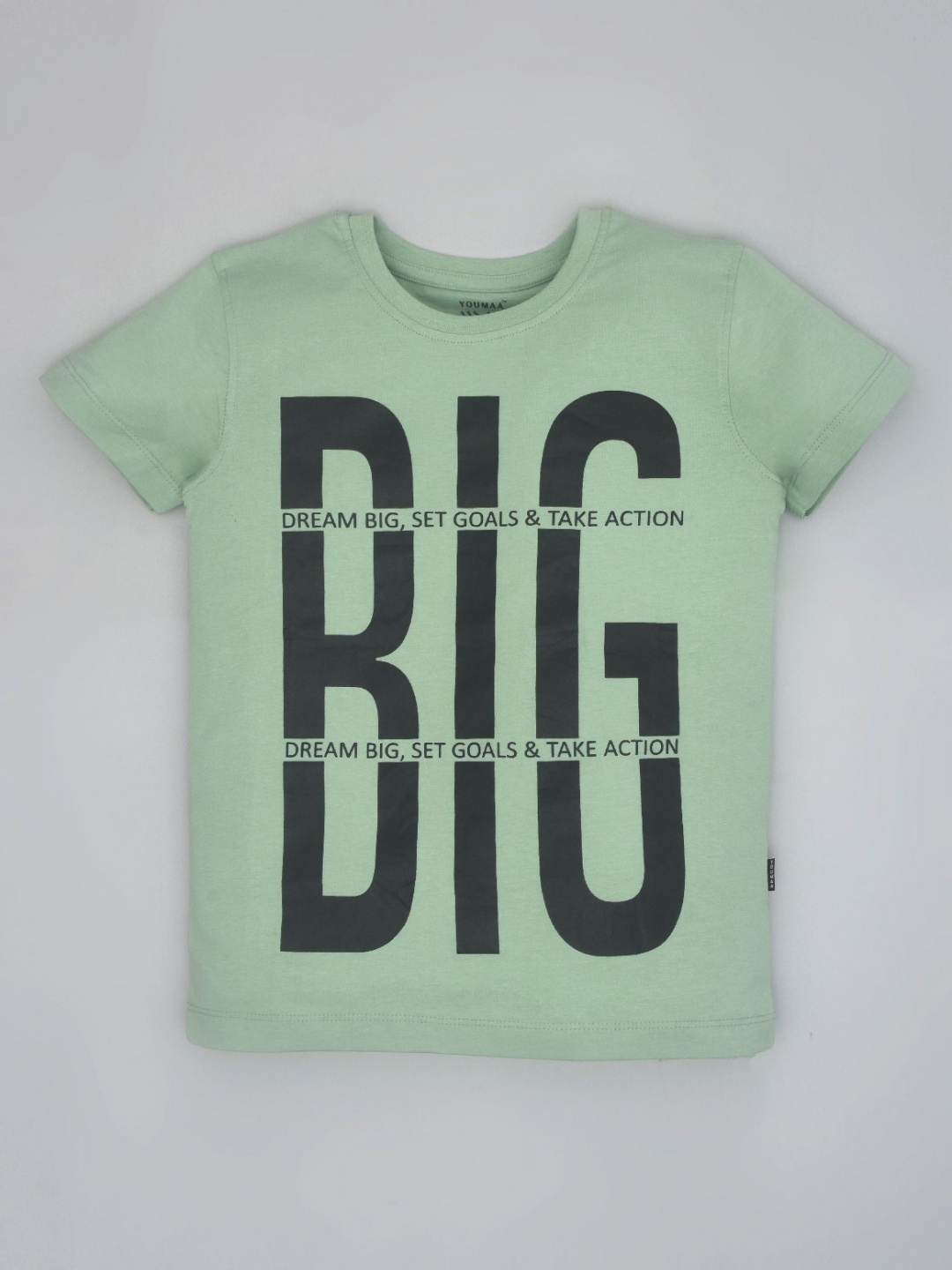 

YOUMAA Boys Bio Finish Typography Printed Round Neck Pure Cotton T-shirt, Green