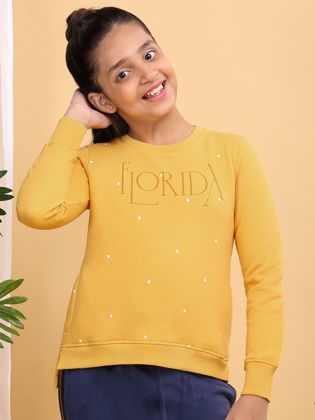 

Sweet Dreams Girls Printed Sweatshirt, Mustard