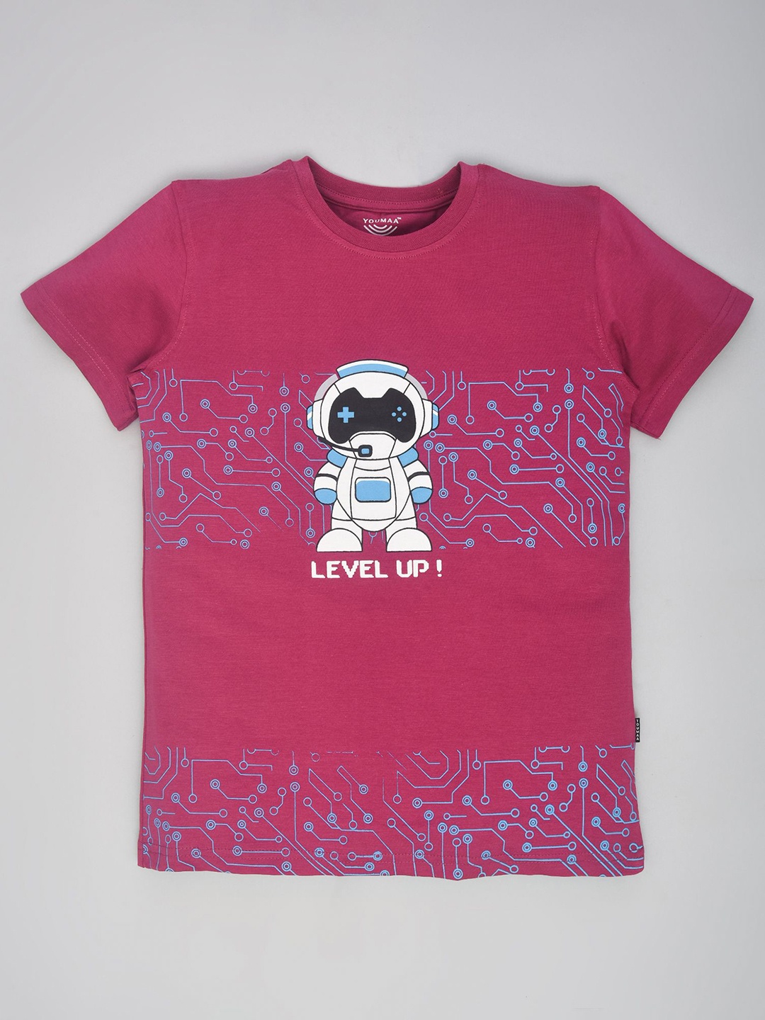 

YOUMAA Boys Bio Finish Graphic Printed Round Neck Pure Cotton T-shirt, Pink