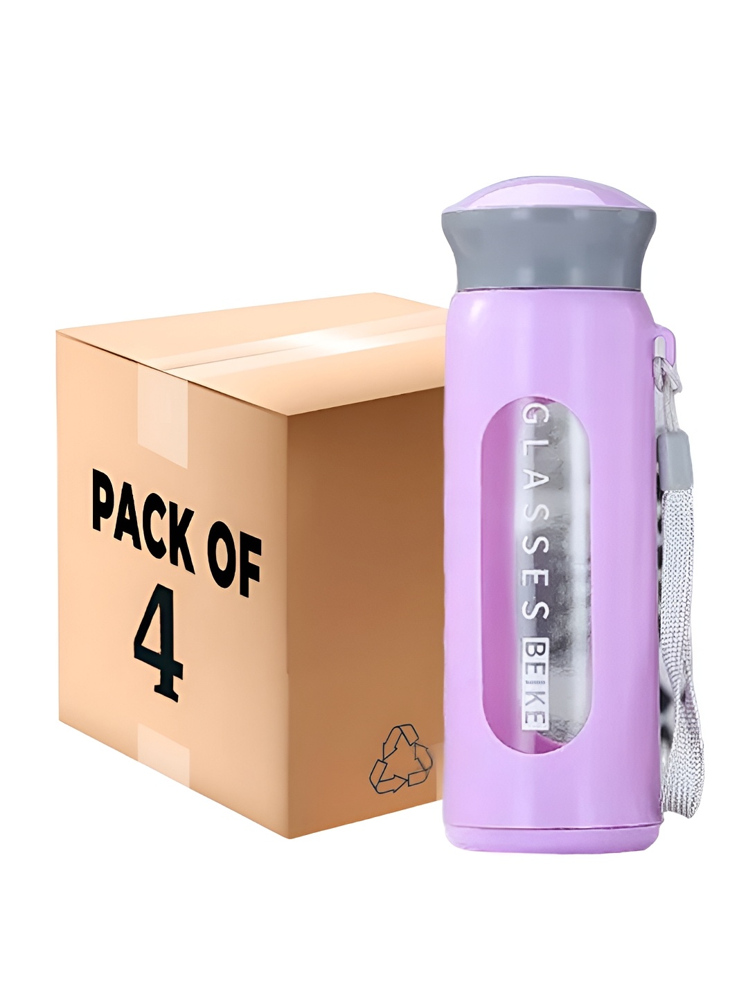 

WELOUR Purple & Grey 4 Pieces Glass Water Bottle 400ml