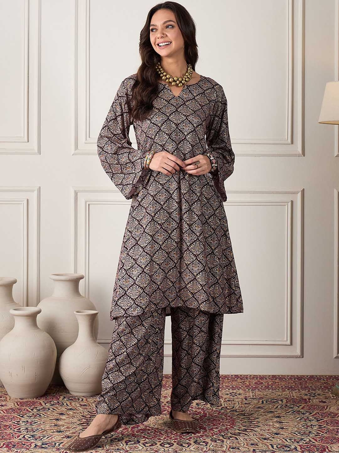 

InWeave Ethnic Motifs Printed Kurta With Palazzos, Purple