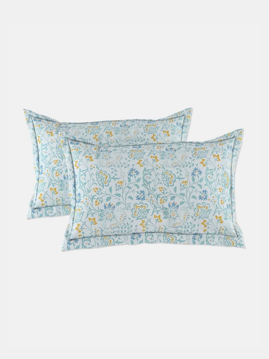 

Fabindia Teal & White Floral Pure Cotton 140 TC Queen Bedsheet Set 2.35 x 2.6 Mts