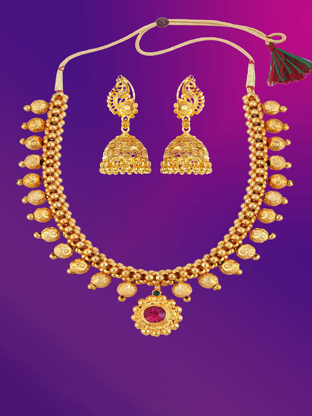 

Lila Gold-Plated Stone-Studded & Beaded Jewellery Set